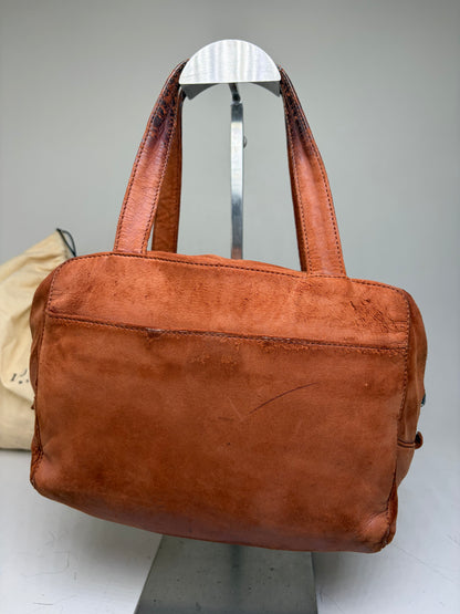 Vintage Loewe Suede Leather Handbag Brown Gold