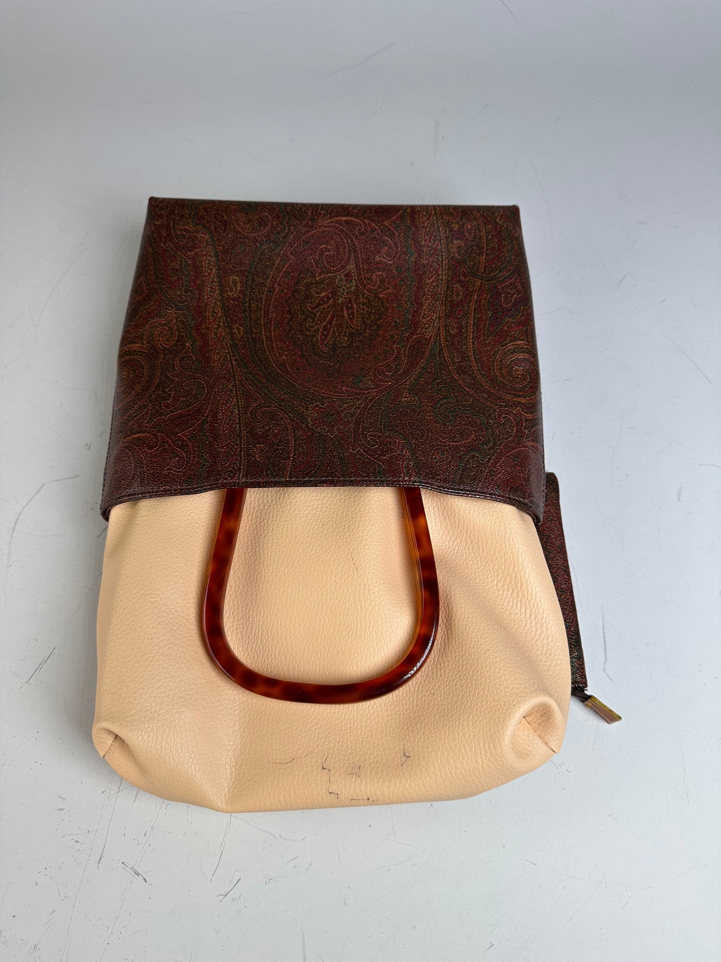 Vintage Etro Paisley Coated Canvas Tote Burgundy Rust