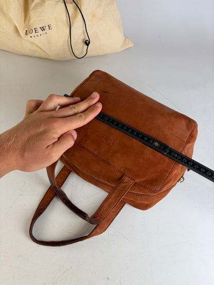 Vintage Loewe Suede Leather Handbag Brown Gold