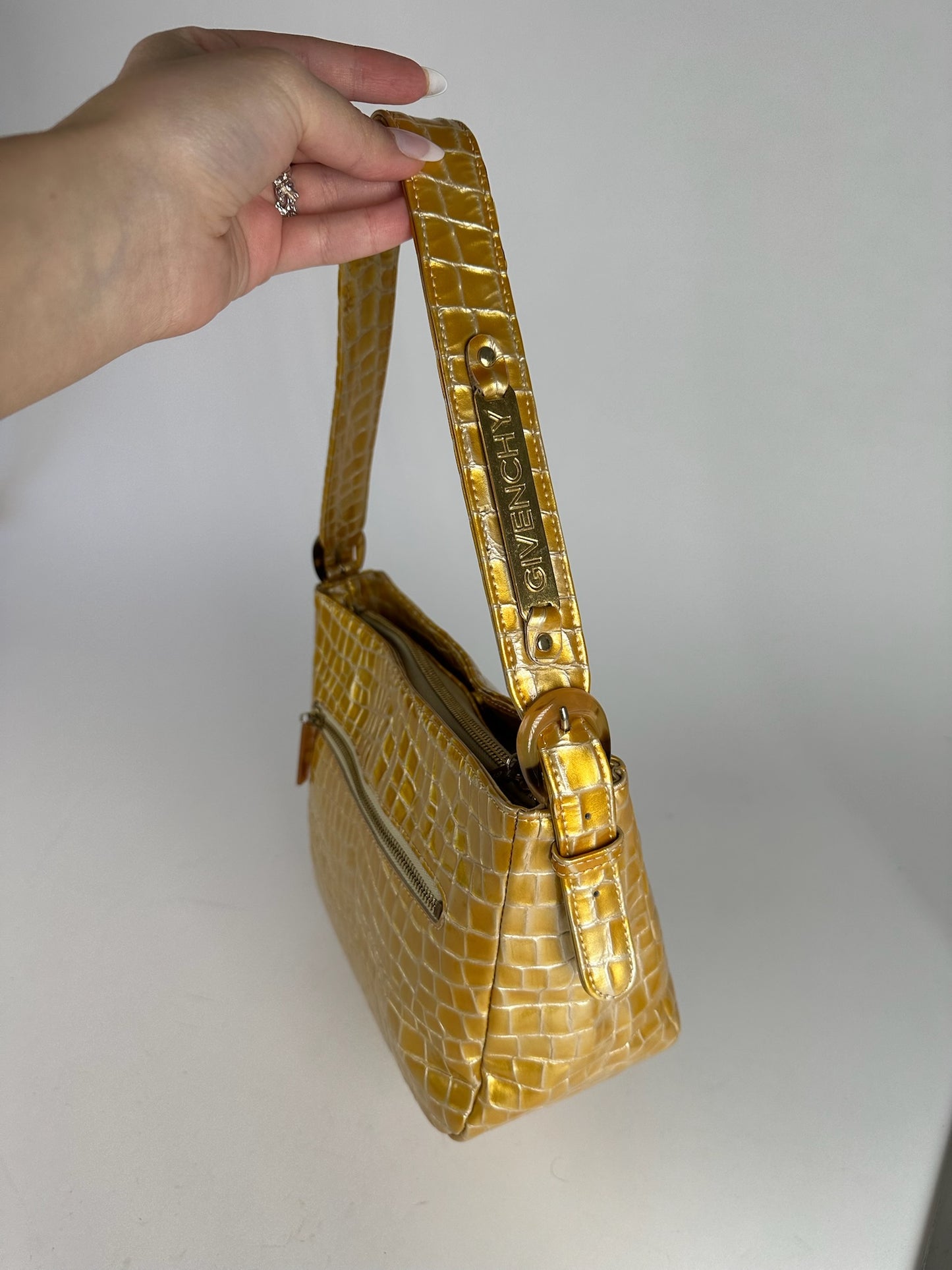 Vintage Givenchy Patent Leather Crocodile emblossed bag golden