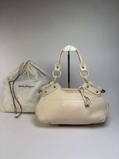 Vintage Ferragamo Soft Leather Hobo Bag Mid-2000s Ivory