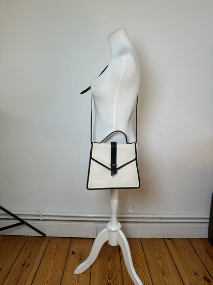 Vintage Yves Saint Laurent 2Way Canvas Leather Flap Bag White Navy