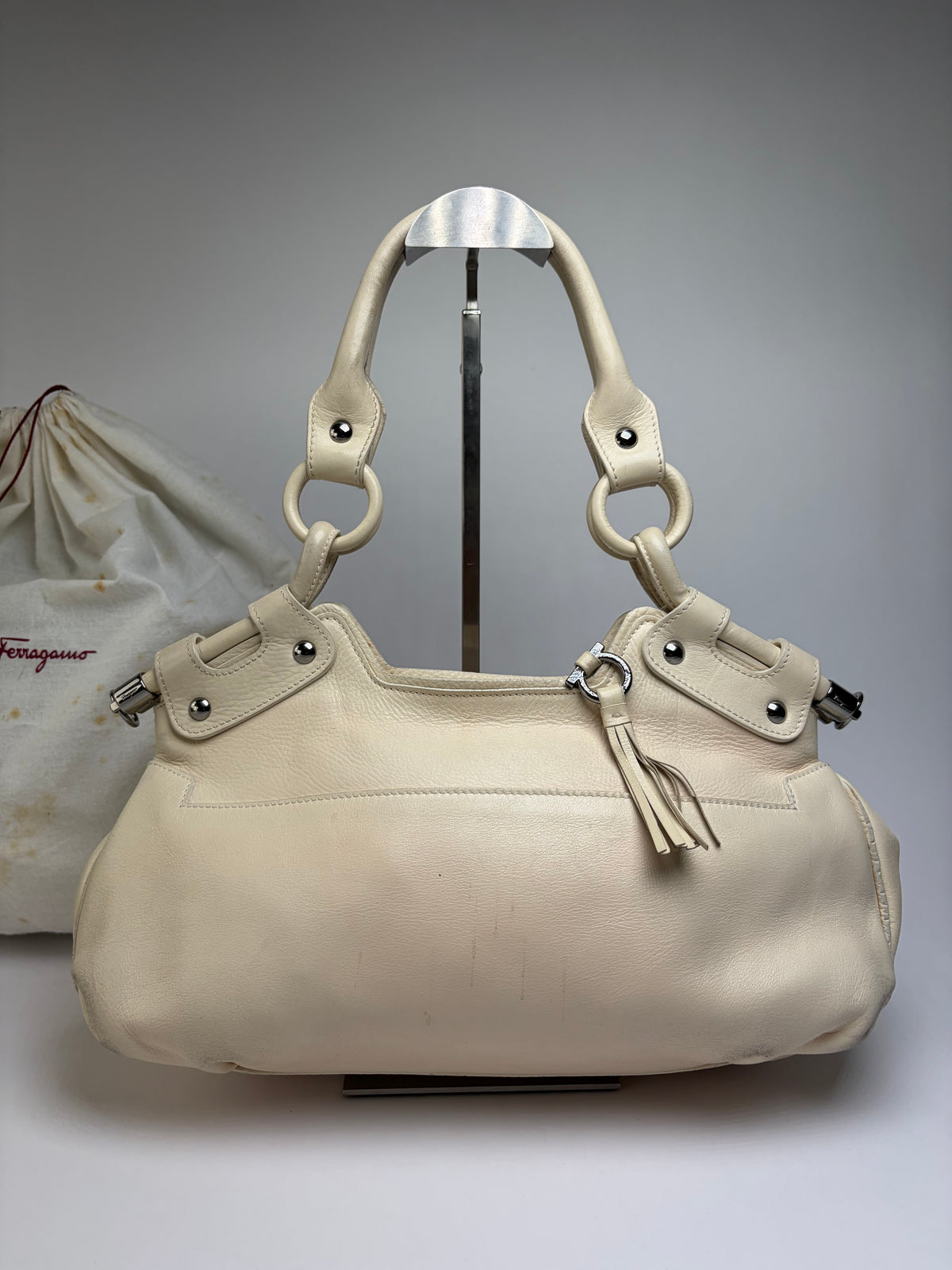 Vintage Ferragamo Soft Leather Hobo Bag Mid-2000s Ivory