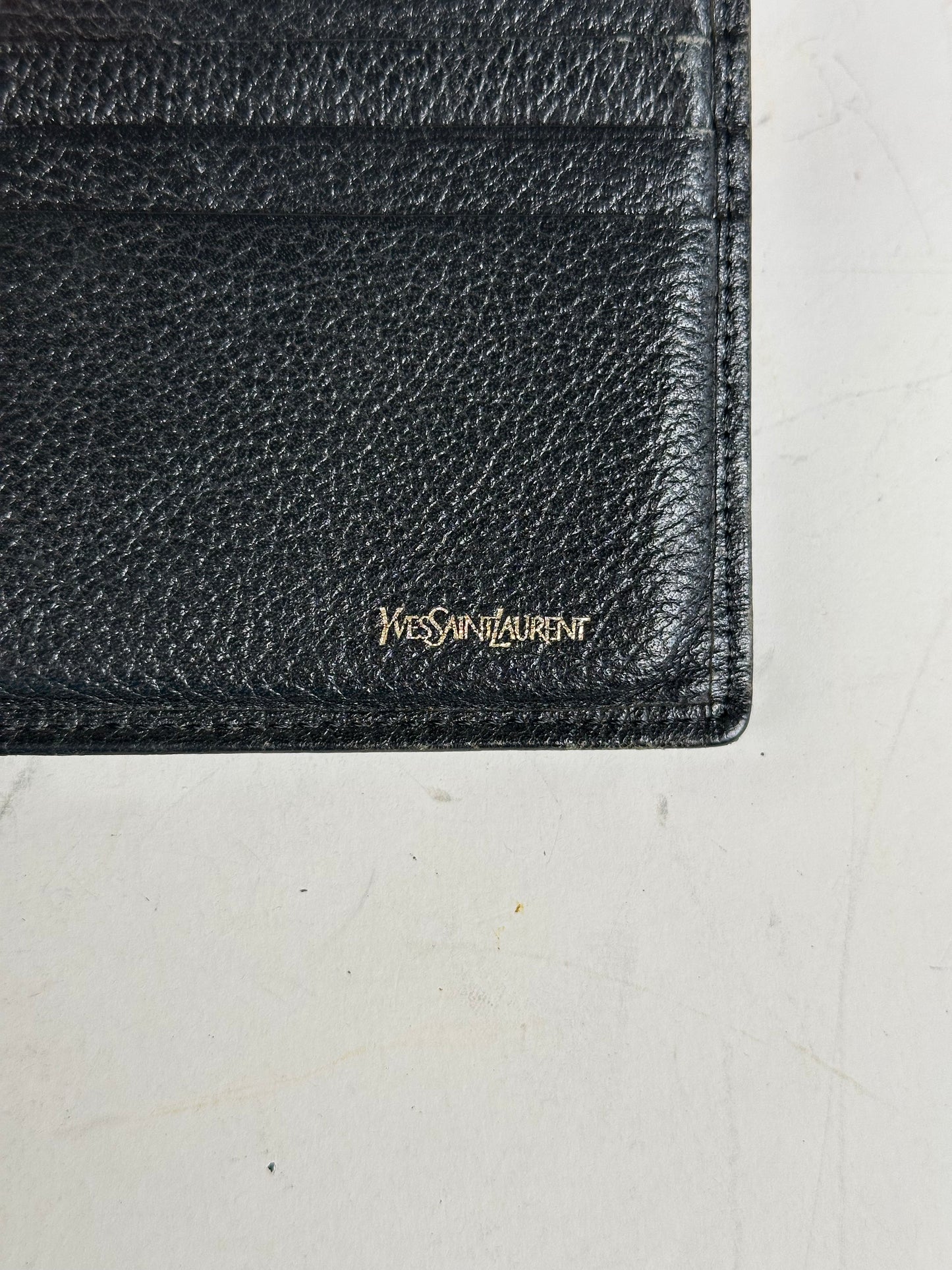 Vintage Saint Laurent Textured Leather Wallet Black Silver