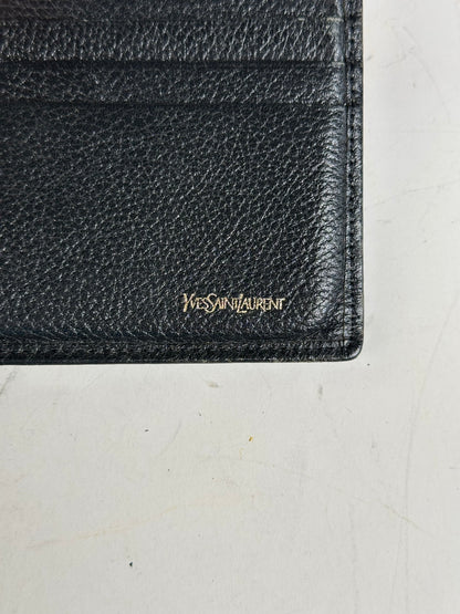 Vintage Saint Laurent Textured Leather Wallet Black Silver