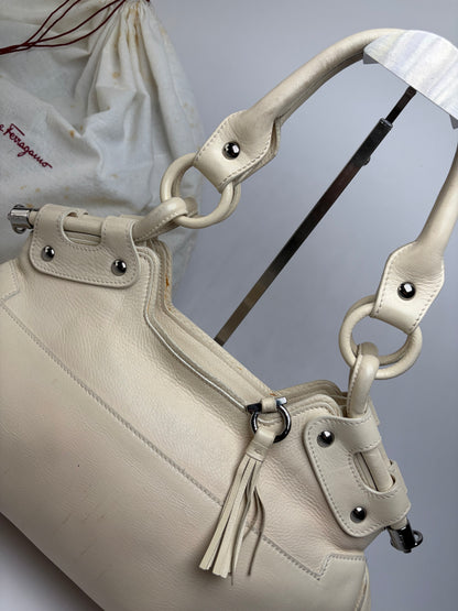 Vintage Ferragamo Soft Leather Hobo Bag Mid-2000s Ivory