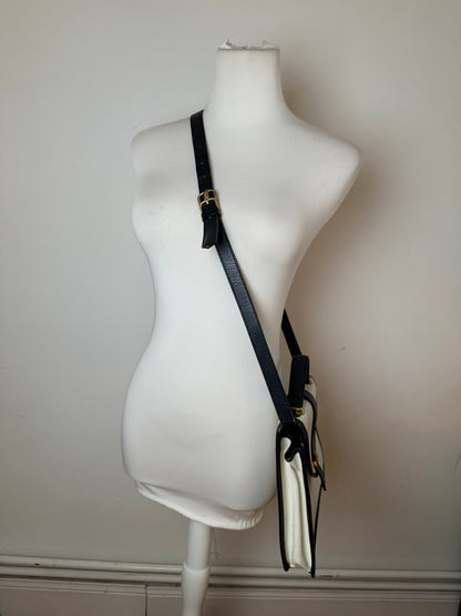 Vintage Yves Saint Laurent 2Way Canvas Leather Flap Bag White Navy