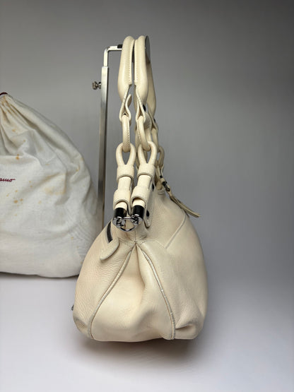 Vintage Ferragamo Soft Leather Hobo Bag Mid-2000s Ivory