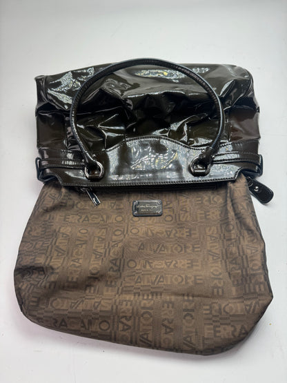Vintage Salvatore Ferragamo Patent Leather Handbag Brown