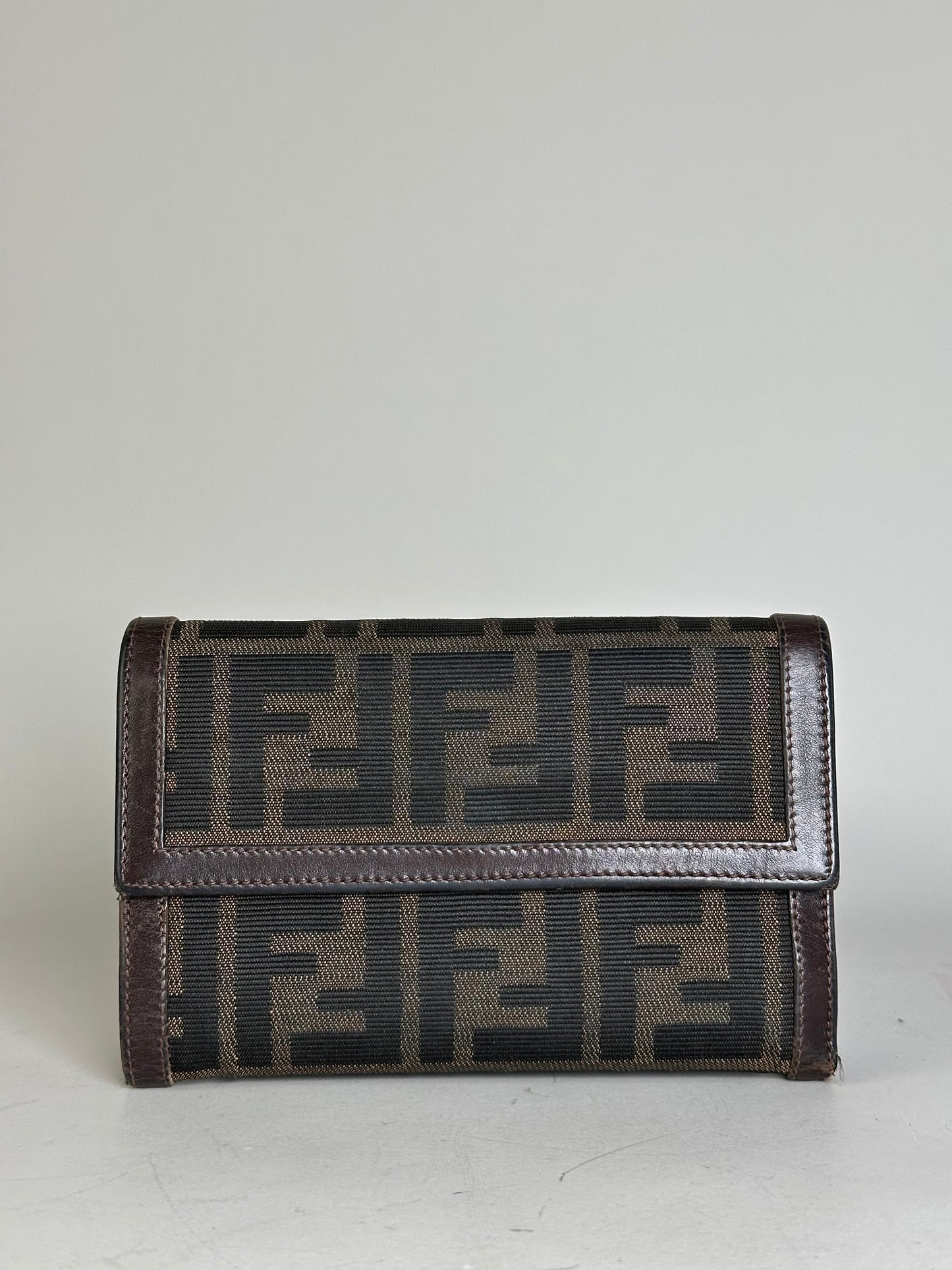 Vintage Fendi FF Monogram Canvas Wallet Brown Black