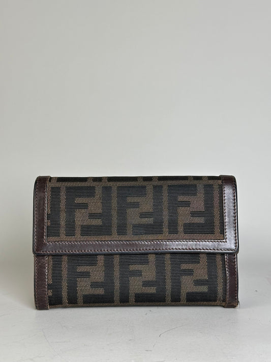 Vintage Fendi FF Monogram Canvas Wallet Brown Black