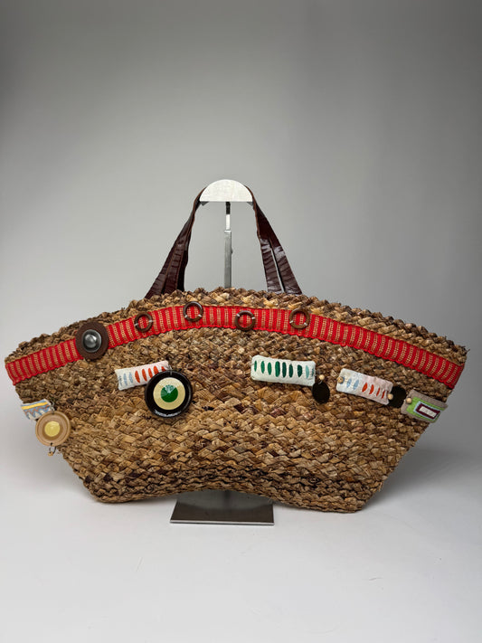 Vintage Marni Straw Tote Bag Brown Multicolor