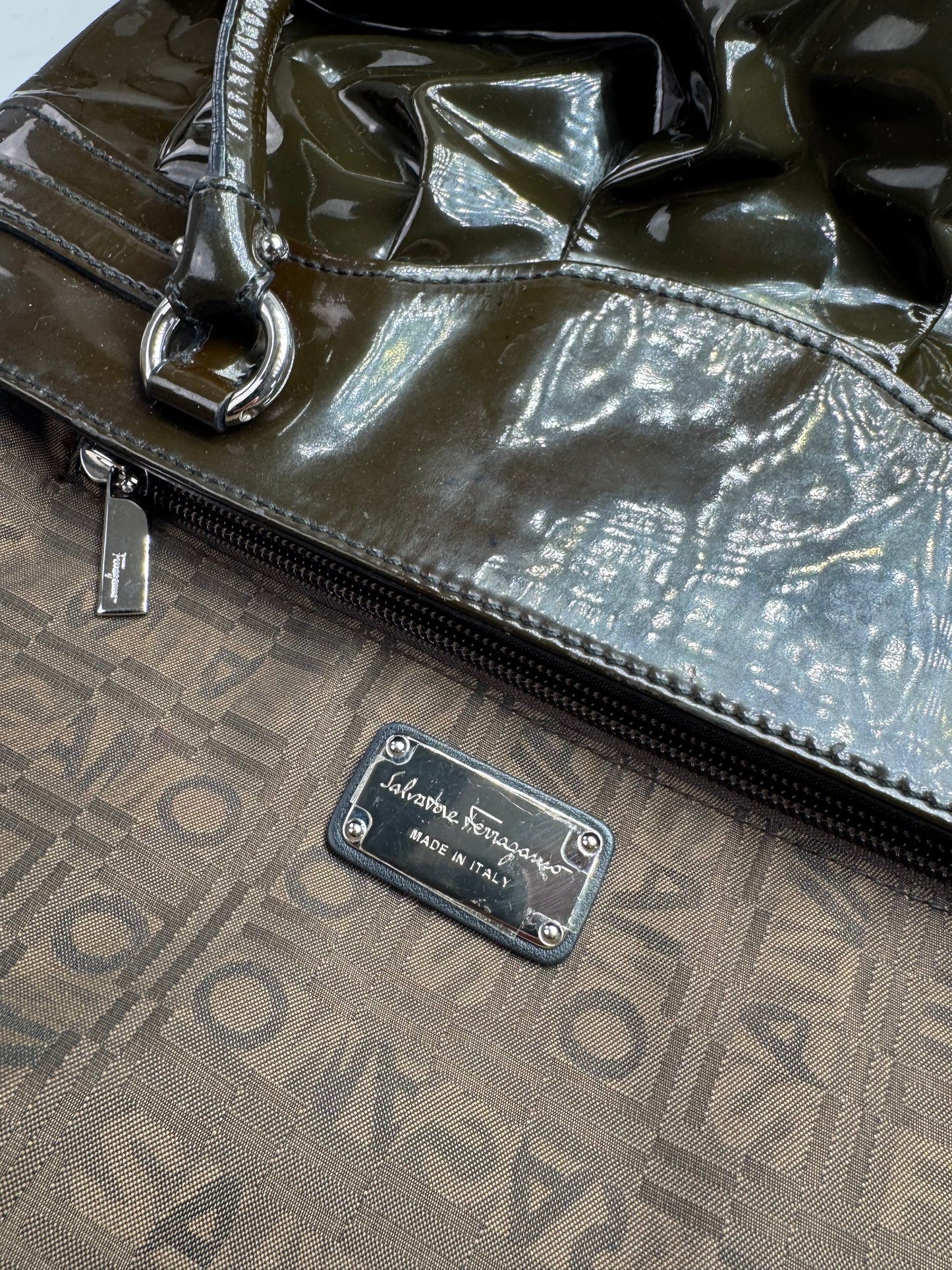 Vintage Salvatore Ferragamo Patent Leather Handbag Brown