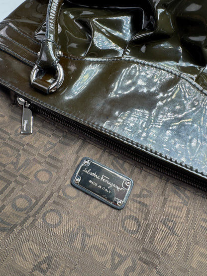 Vintage Salvatore Ferragamo Patent Leather Handbag Brown