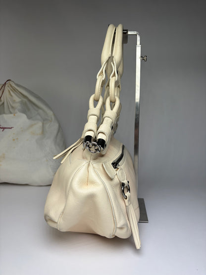 Vintage Ferragamo Soft Leather Hobo Bag Mid-2000s Ivory