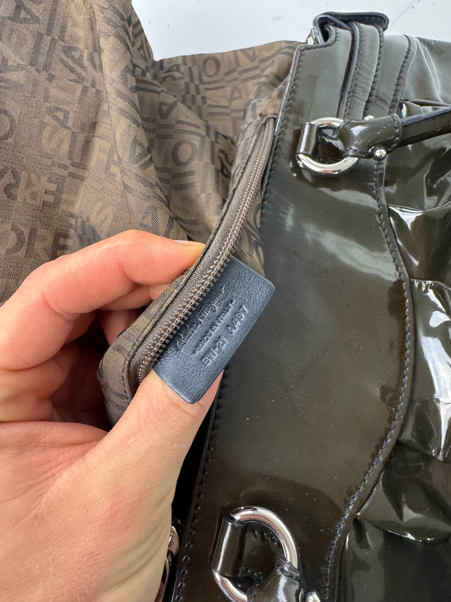 Vintage Salvatore Ferragamo Patent Leather Handbag Brown