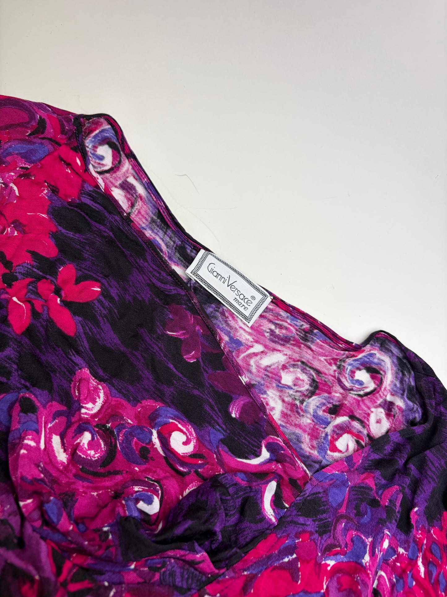 Vintage Versace Floral Silk Blend Tunic Fuchsia Purple M