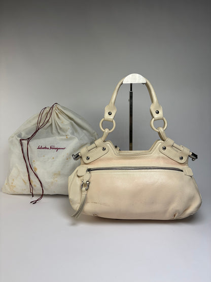 Vintage Ferragamo Soft Leather Hobo Bag Mid-2000s Ivory