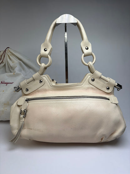 Vintage Ferragamo Soft Leather Hobo Bag Mid-2000s Ivory