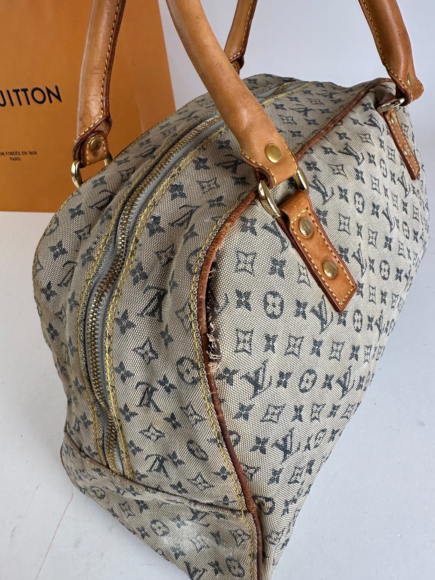 Vintage Louis Vuitton Monogram Mini Lin Canvas Handbag Beige Brown