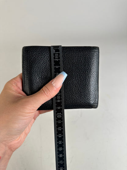 Vintage Saint Laurent Textured Leather Wallet Black Silver