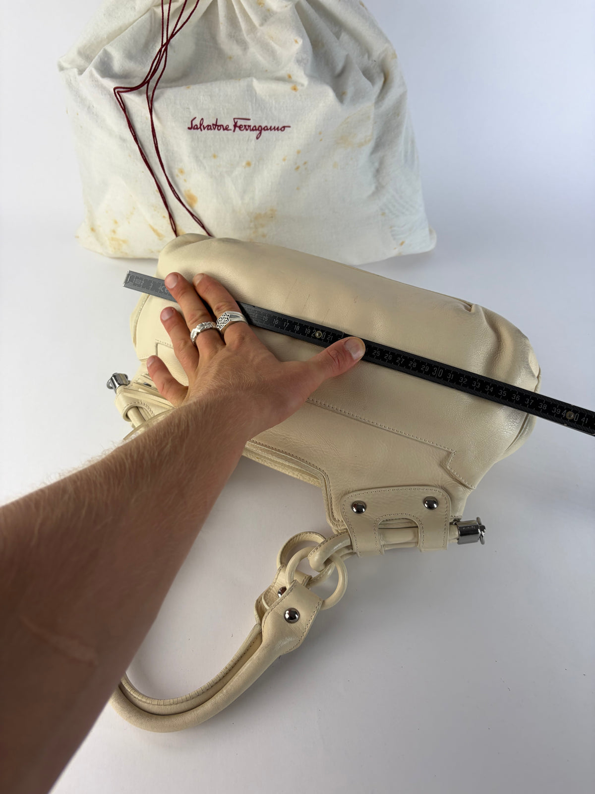 Vintage Ferragamo Soft Leather Hobo Bag Mid-2000s Ivory