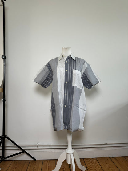 Vintage Issey Miyake Striped Cotton Shirt Grey White M