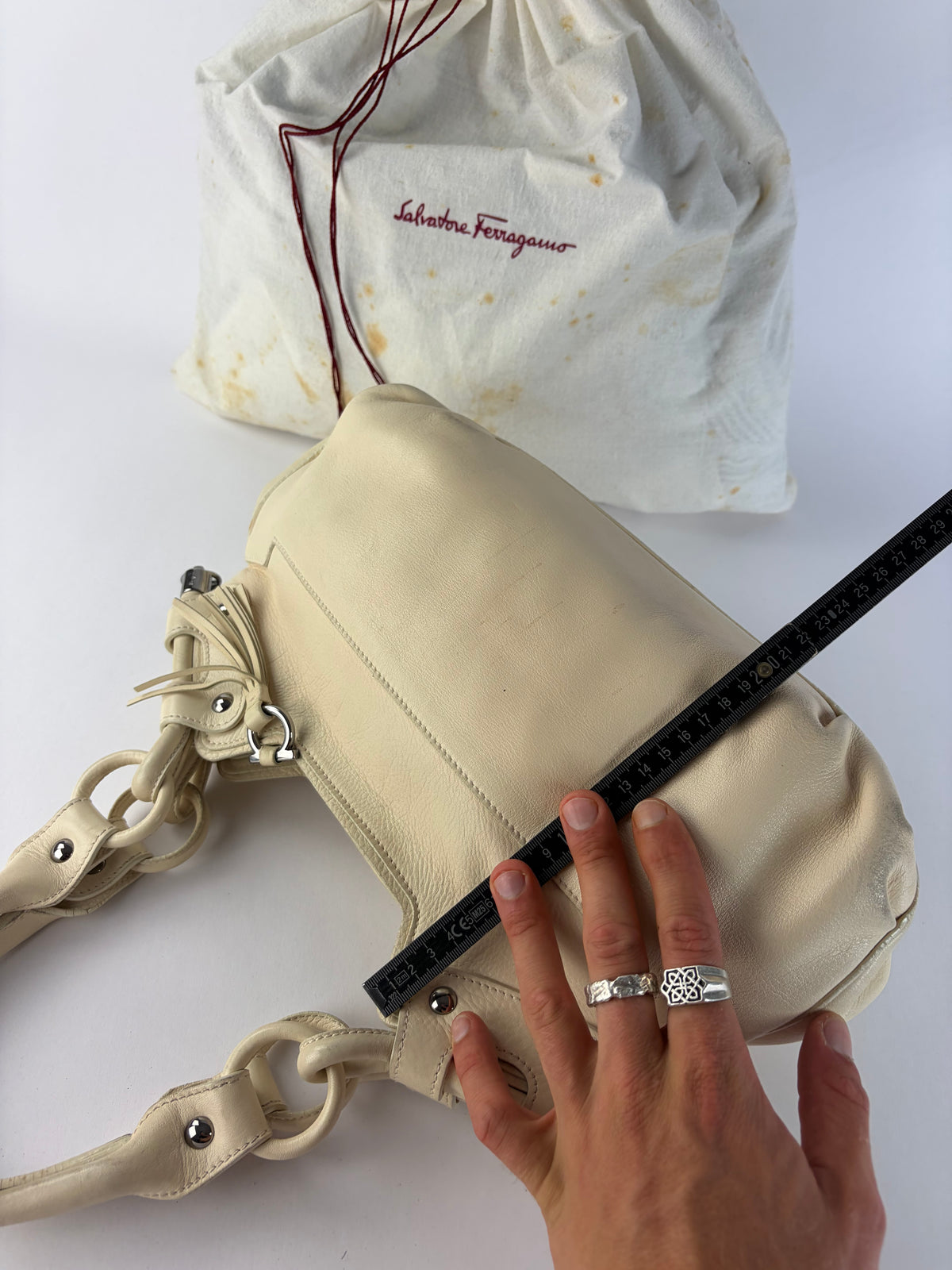 Vintage Ferragamo Soft Leather Hobo Bag Mid-2000s Ivory