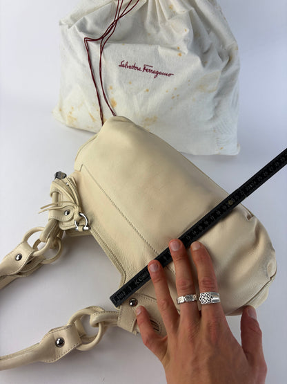 Vintage Ferragamo Soft Leather Hobo Bag Mid-2000s Ivory
