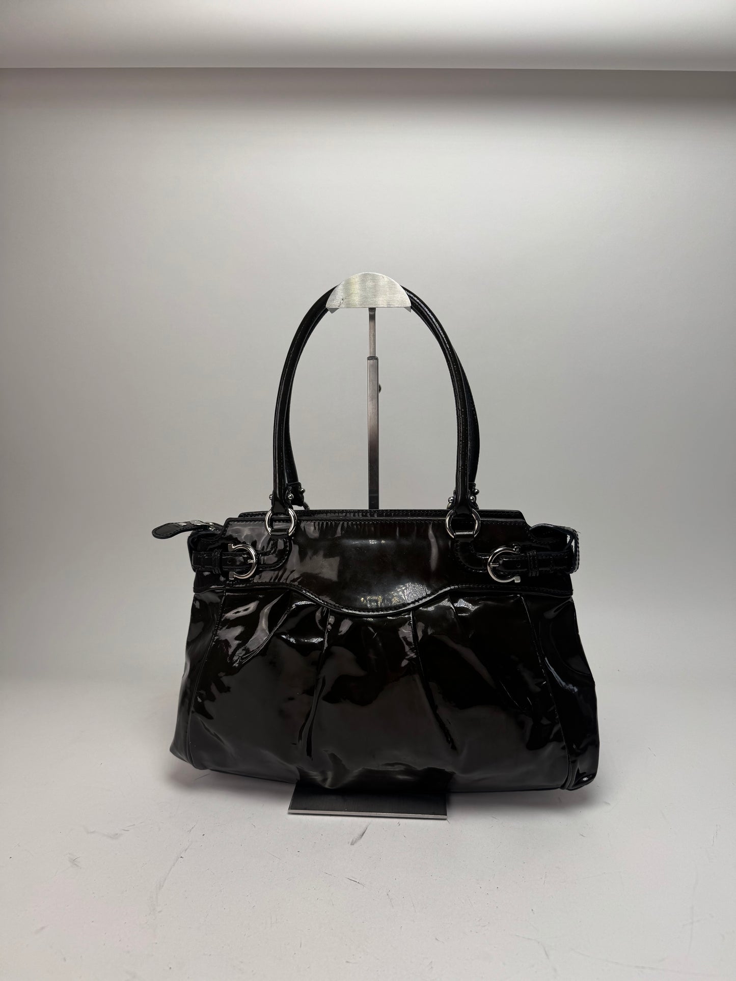 Vintage Salvatore Ferragamo Patent Leather Handbag Brown