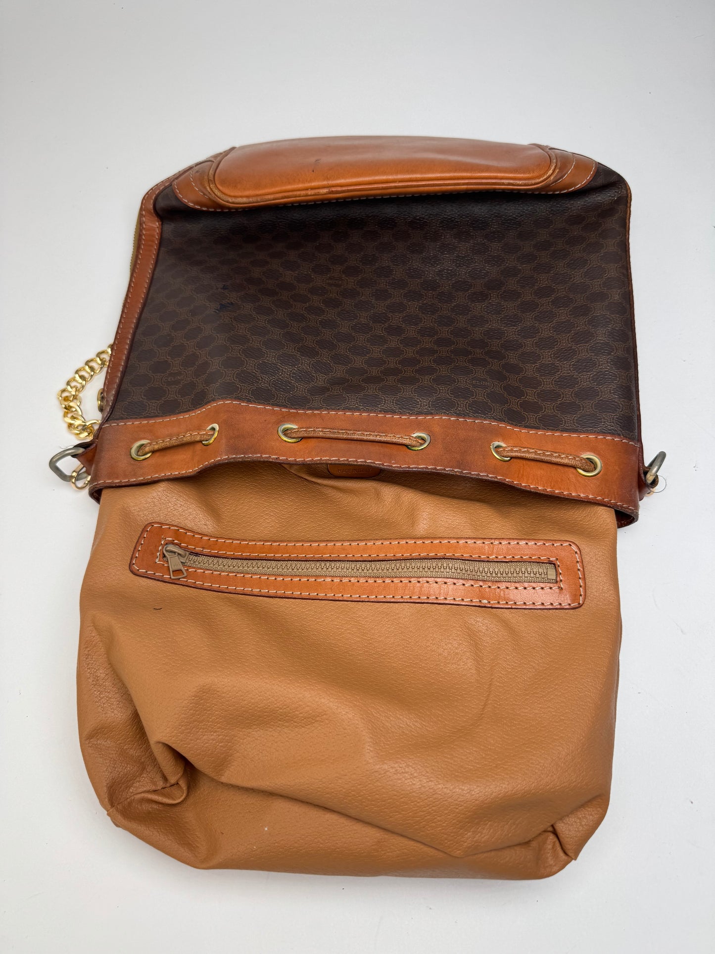 Sac vintage en cuir marron Celine Paris Sac Seau