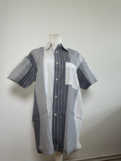 Vintage Issey Miyake Striped Cotton Shirt Grey White M