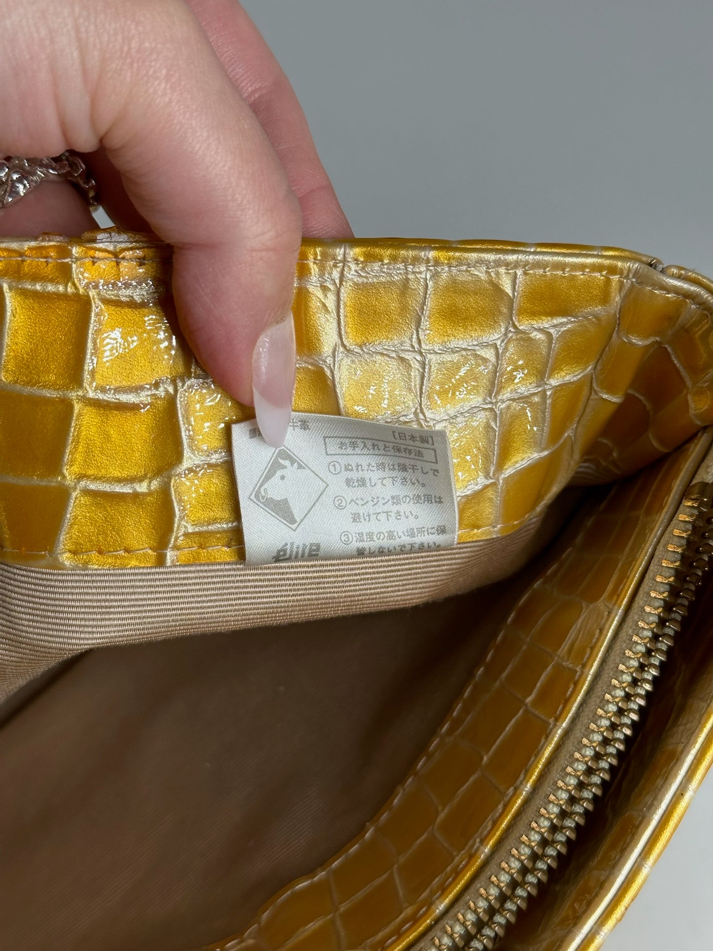 Vintage Givenchy Patent Leather Crocodile emblossed bag golden