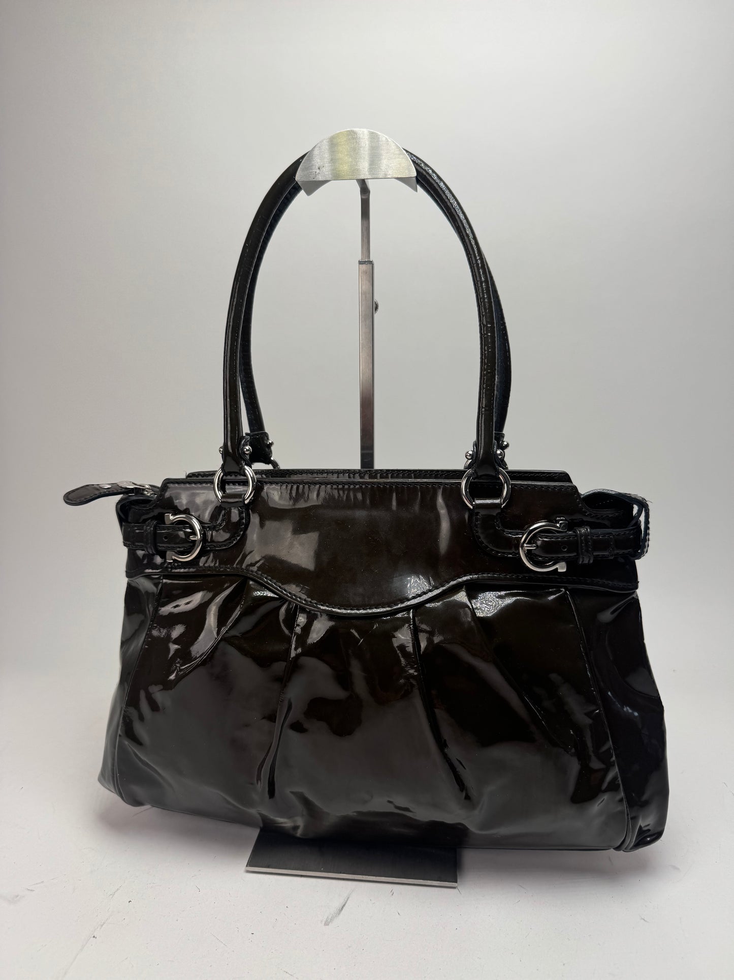 Vintage Salvatore Ferragamo Patent Leather Handbag Brown