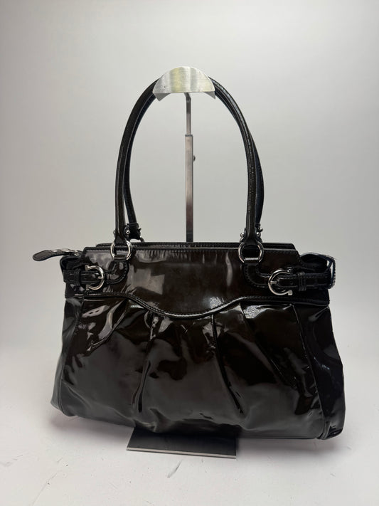 Vintage Salvatore Ferragamo Patent Leather Handbag Brown