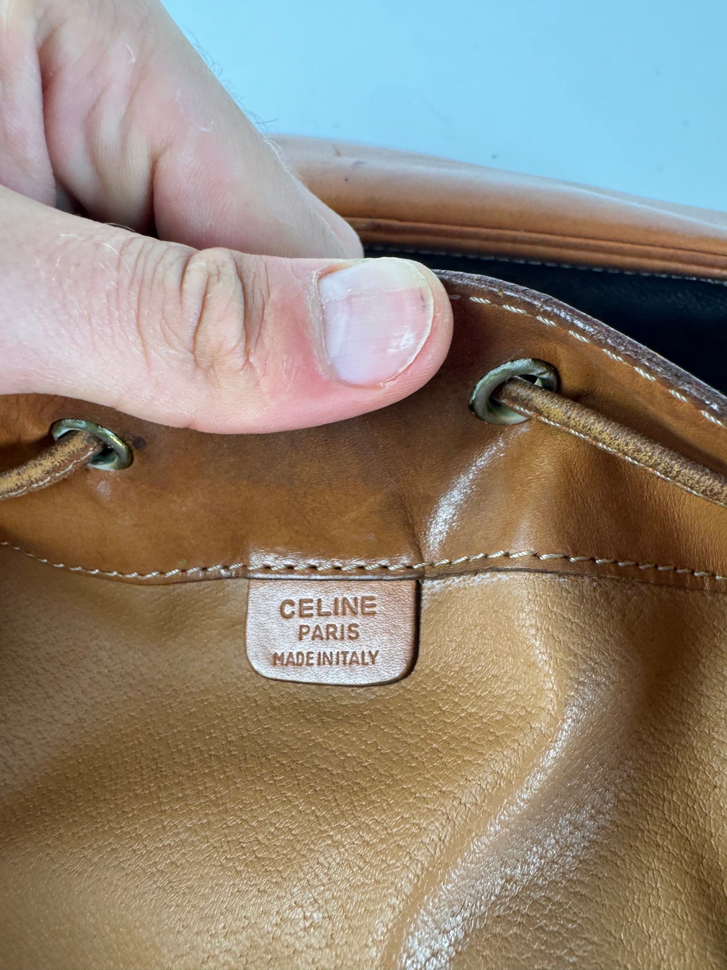 Sac vintage en cuir marron Celine Paris Sac Seau