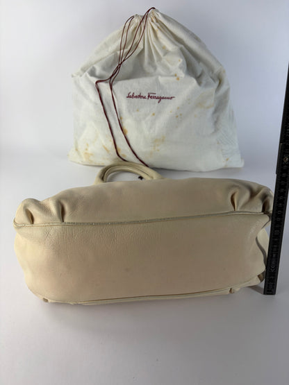 Vintage Ferragamo Soft Leather Hobo Bag Mid-2000s Ivory