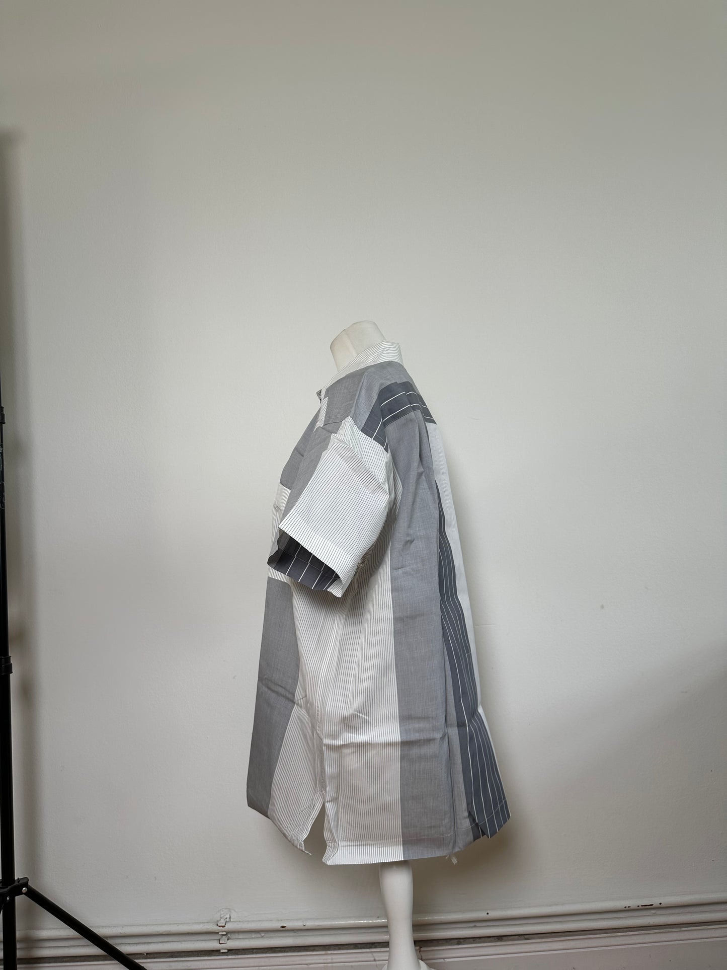Vintage Issey Miyake Striped Cotton Shirt Grey White M