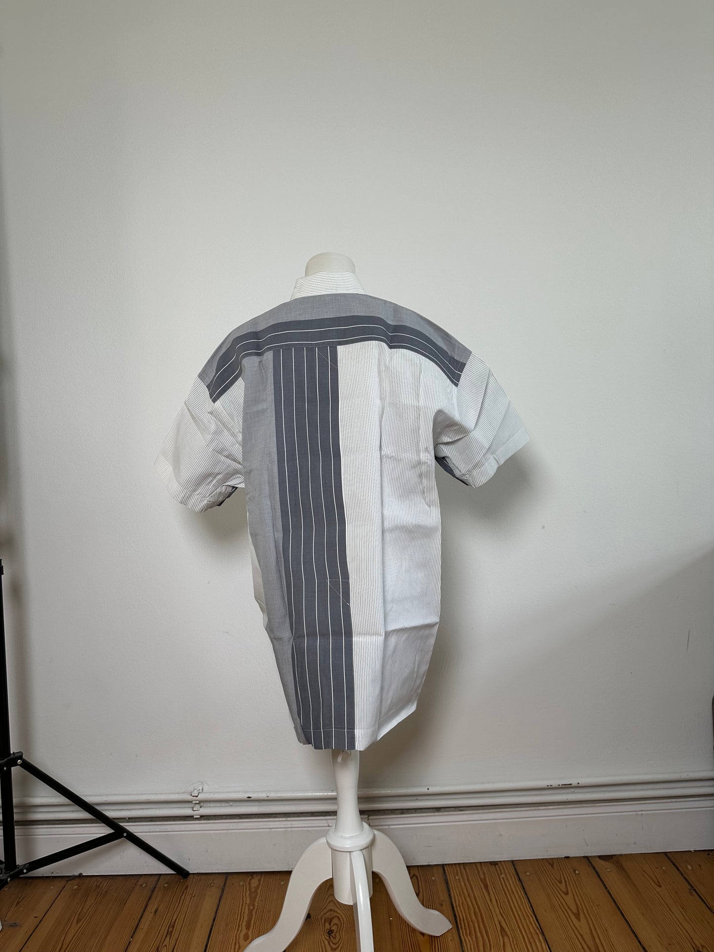 Vintage Issey Miyake Striped Cotton Shirt Grey White M