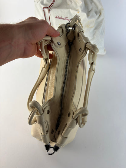 Vintage Ferragamo Soft Leather Hobo Bag Mid-2000s Ivory