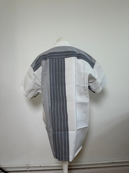 Vintage Issey Miyake Striped Cotton Shirt Grey White M