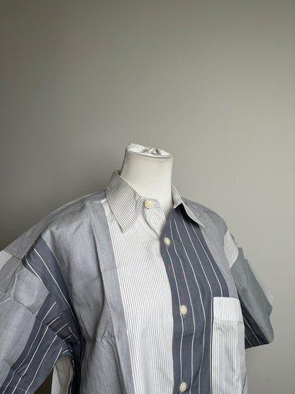 Vintage Issey Miyake Striped Cotton Shirt Grey White M