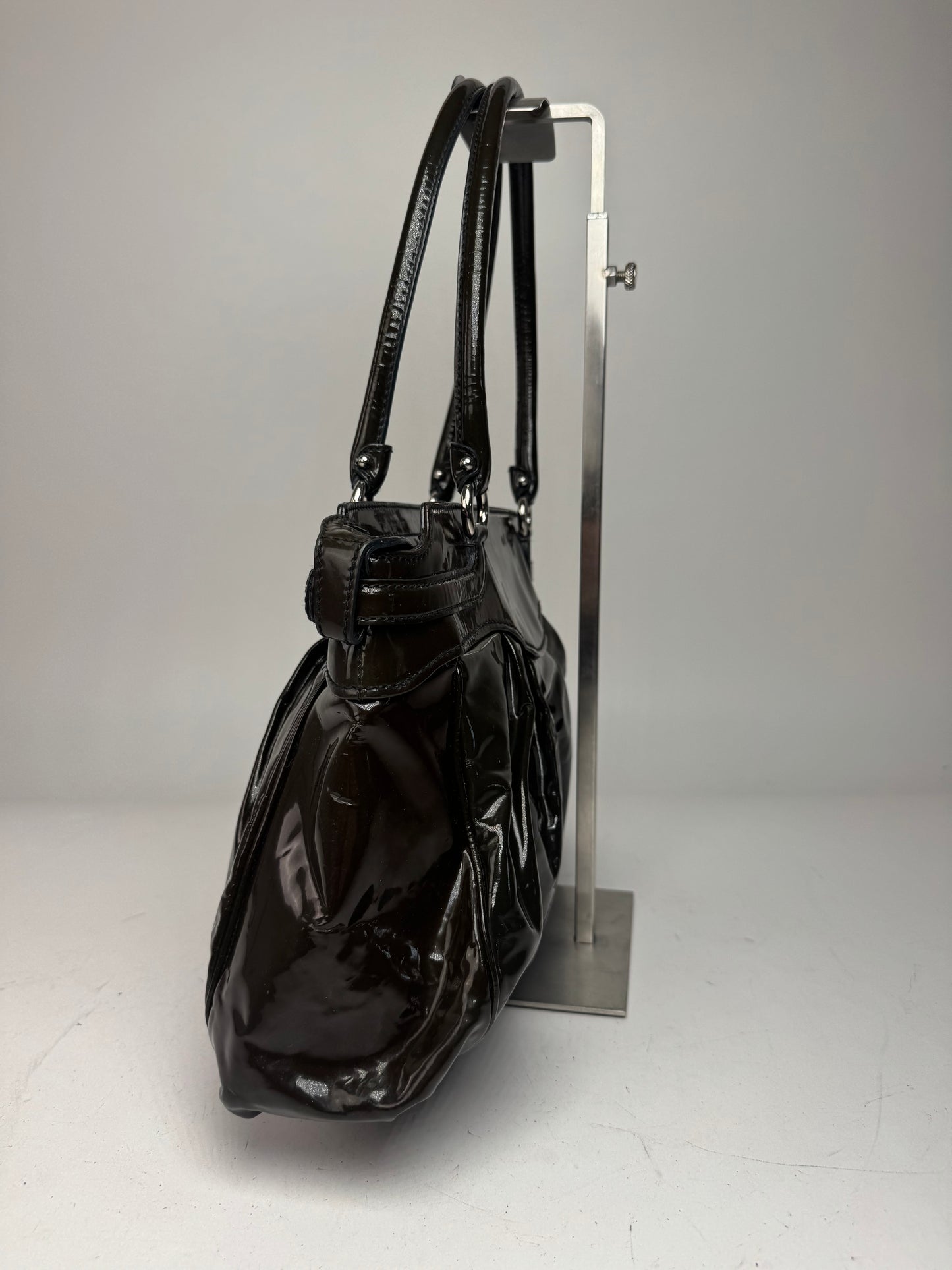 Vintage Salvatore Ferragamo Patent Leather Handbag Brown