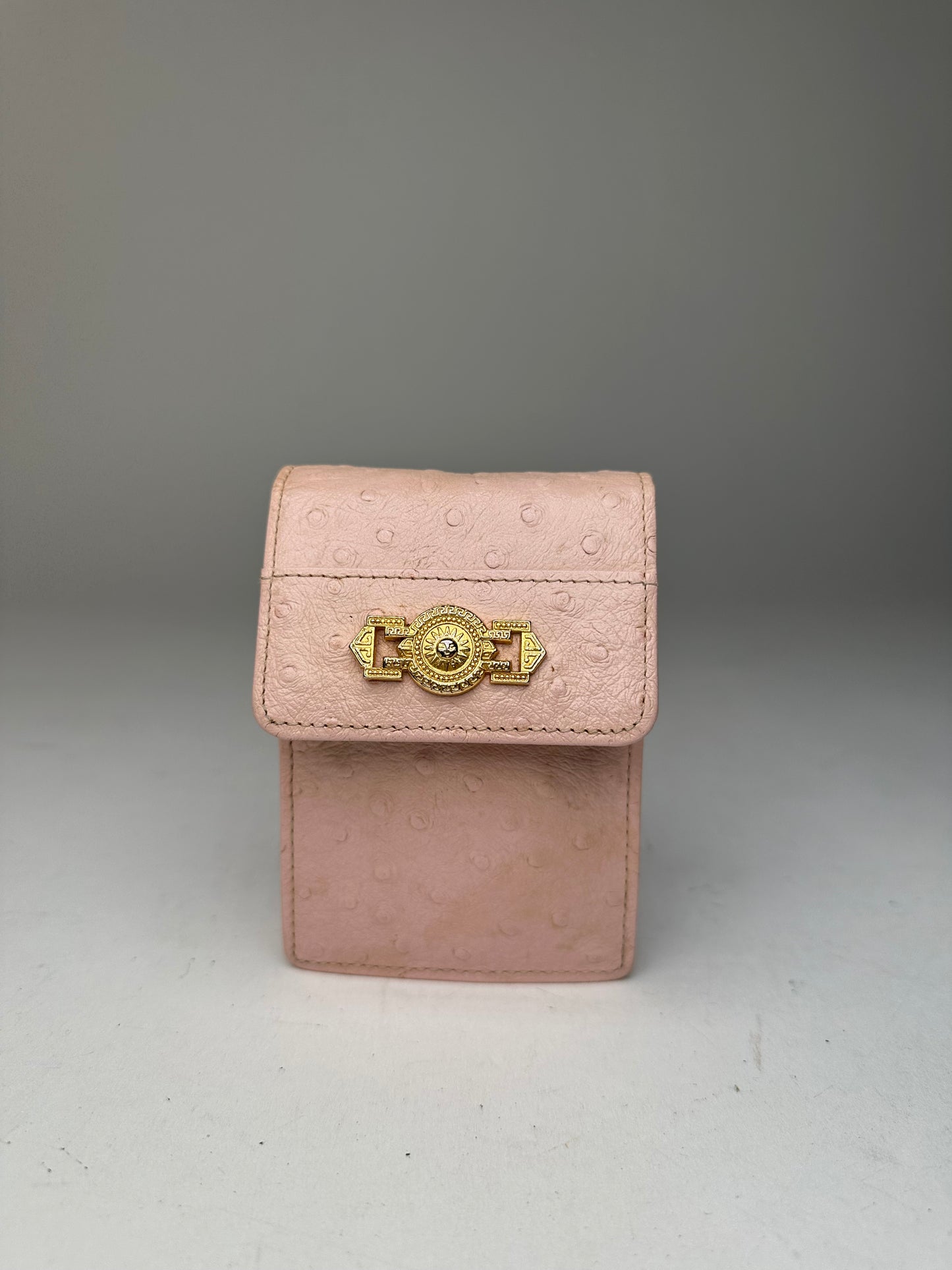Vintage Gianni Versace Ostrich Leather Mini Bag / Card Holder Pink