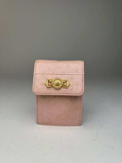 Vintage Gianni Versace Ostrich Leather Mini Bag / Card Holder Pink