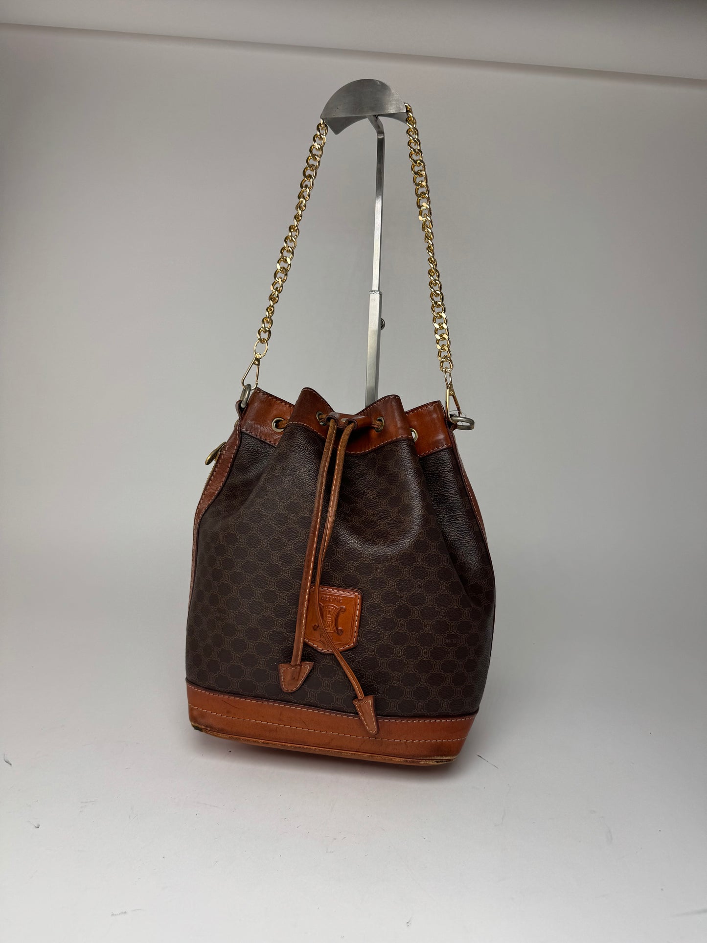 Sac vintage en cuir marron Celine Paris Sac Seau