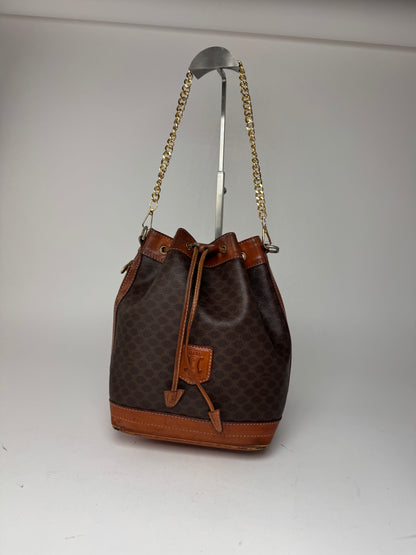 Sac vintage en cuir marron Celine Paris Sac Seau
