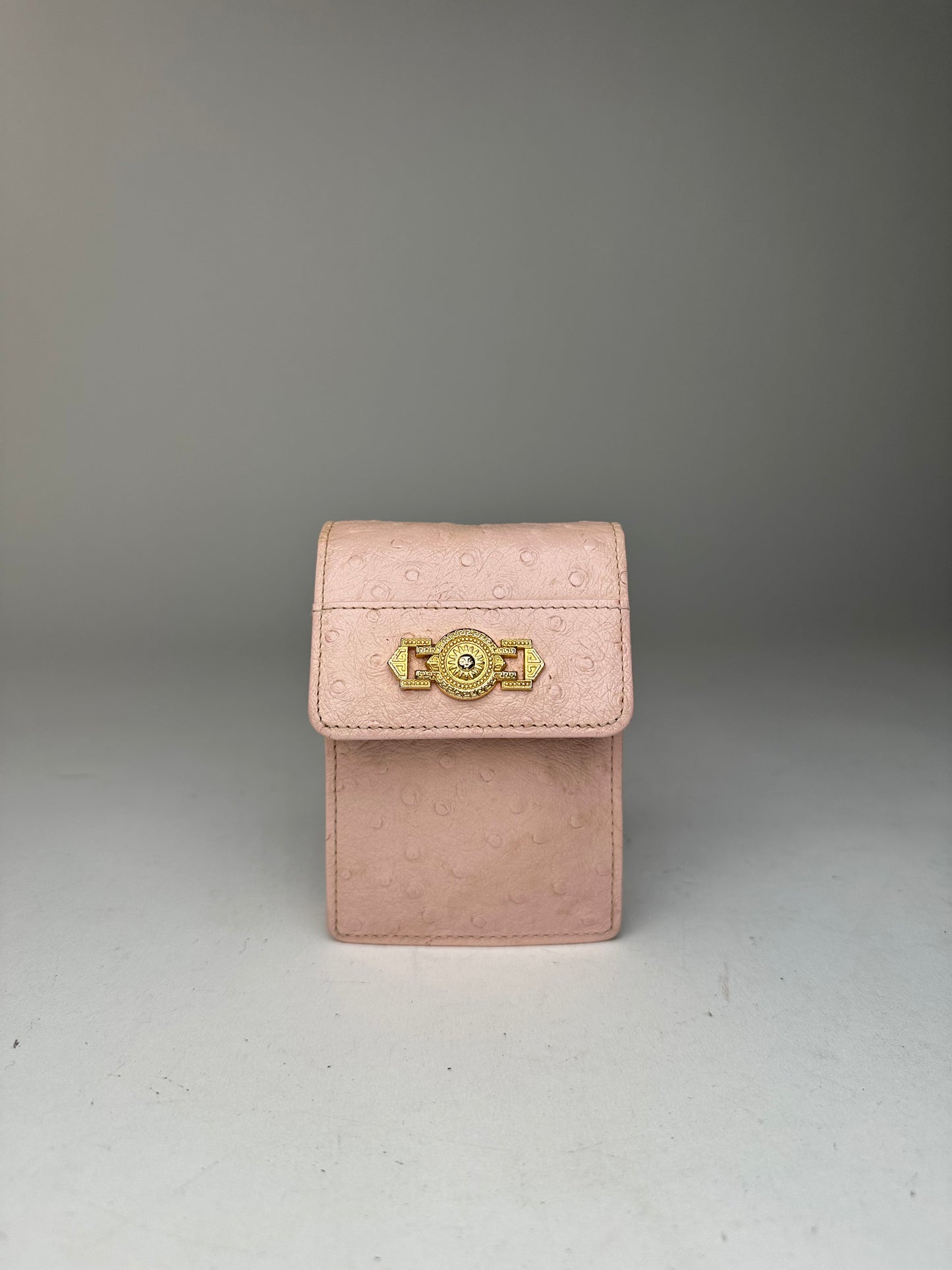 Vintage Gianni Versace Ostrich Leather Mini Bag / Card Holder Pink