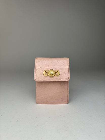 Vintage Gianni Versace Ostrich Leather Mini Bag / Card Holder Pink