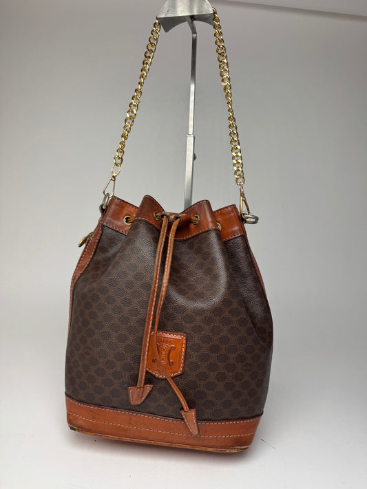 Sac vintage en cuir marron Celine Paris Sac Seau